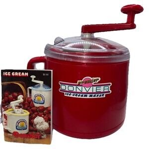 Vtg Premier Donvier Red 1 Pint Homemade Ice Cream Maker w Hand Crank